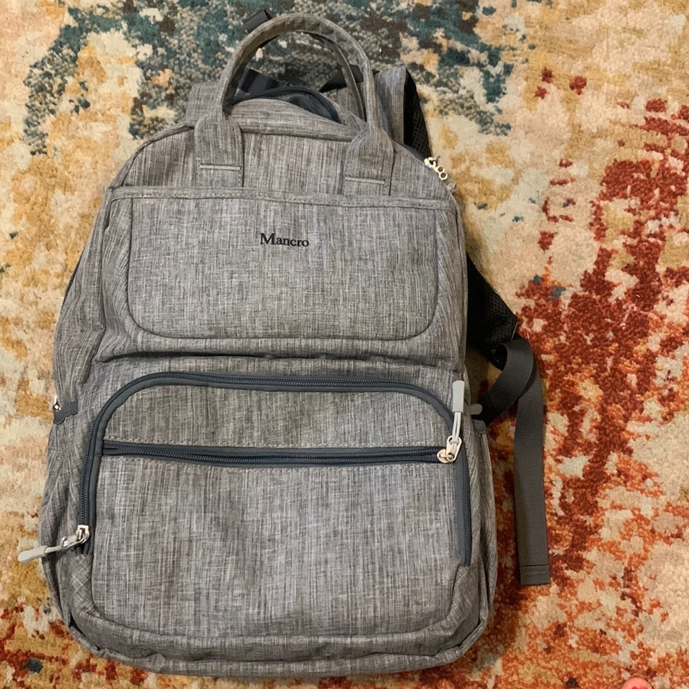 Gray MANCRO diaper backpack. Used handful of times